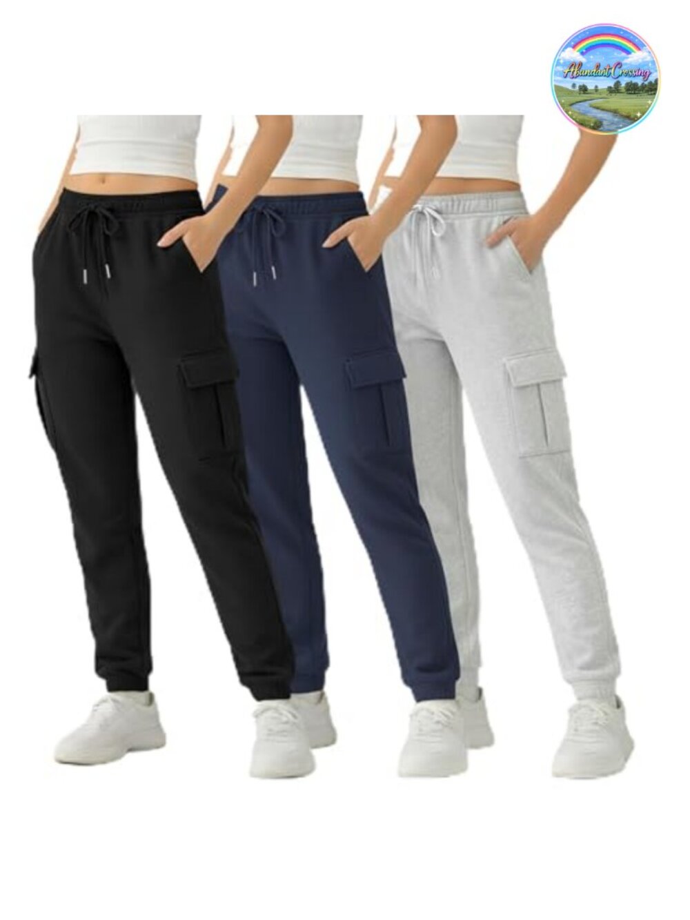 Fleece Cargo Joggers for Women, 4 Pockets, Tapered Leg, 3 Pack
